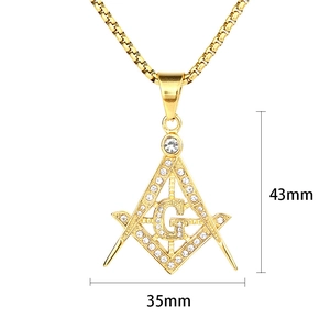 Détails du pendentif Franc-Maçonnerie avec dimensions 43mm par 35mm et cristaux