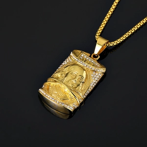 Collier hip hop doré avec pendentif dollar portrait Benjamin Franklin et accents de zircon