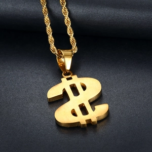Collier hip-hop en acier inoxydable doré avec pendentif en forme de signe dollar