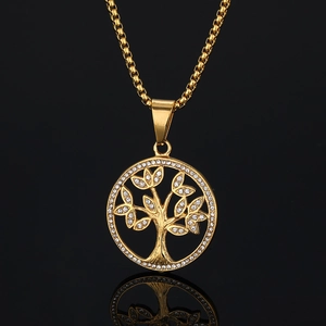 Tree Of Life Pendant Only Without Chain Stainless Steel Zirconia Round Hollow Jewelry For Women Party Daily Wear Vintage Style Accessory