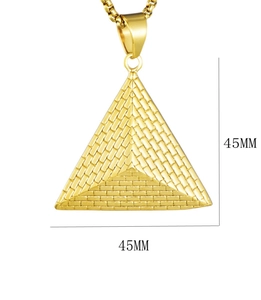 Classic golden Egyptian pyramid pendant necklace in titanium steel, 45mm x 45mm size