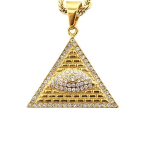 Hip Hop 316 Stainless Steel Gold Plated Pyramid Evil Eye Pendant For Men Women Rhinestone All Seeing Eye Charm Jewelry Without Chain