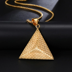 Classic Egyptian pyramid pendant necklace in gold titanium steel with wheat chain link