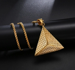 Classic Egyptian pyramid pendant in gold finish with box chain for men's fashion
