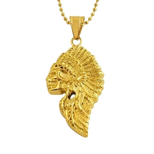 Gold Plated 316 Stainless Steel Indian Chief Skull Pendant Only Without Chain Vintage Hip Hop Punk Style Jewelry For Men