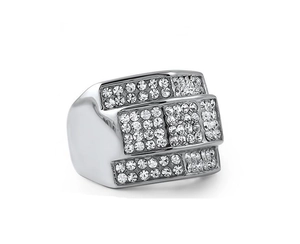 Anello a fascia larga classico stile testa di drago argento con strass lucidi stile hip hop