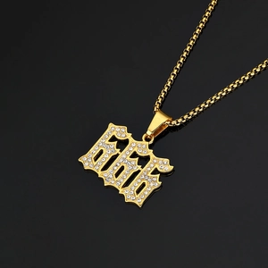 Hip hop 1995 number pendant necklace in gold plated stainless steel with iced out zircon stones