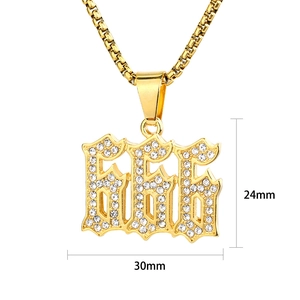 Iced out gold 666 number pendant necklace with box chain for hip hop style fashion