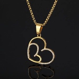 Ciondolo a Doppio Strato in Acciaio Inossidabile 316 Solo Senza Catena Oro Placcato Strass Cuore Ciondolo Donna Gioielli