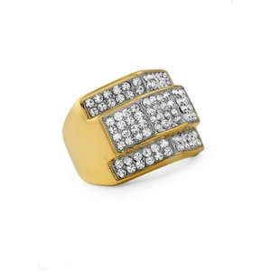 Anello in Acciaio Inossidabile con Strass da Uomo Fascia Larga Hip Hop Oro Argento Geometrico Multi Riga Intarsiato Gioielli di Moda
