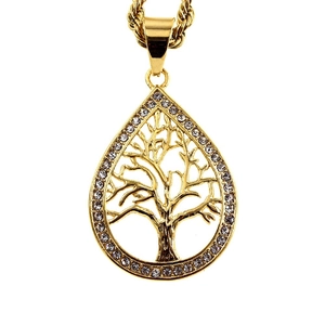 Pendentif Arbre de Vie en Acier Inoxydable Goutte d'Eau Seul Sans Chaîne Plaqué Or Strass Bijoux pour Femme