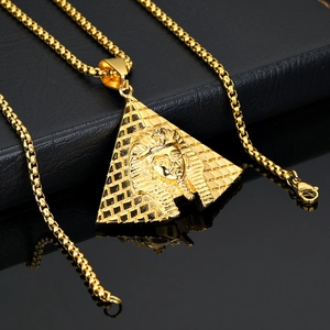Ciondolo piramide faraone egiziano classico con catena box dorata per uomo moda