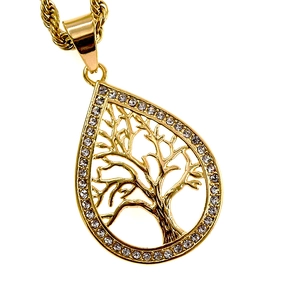 Pendentif arbre de vie en goutte d'acier inoxydable plaqué or 316L serti de pierres
