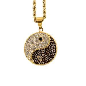 Hip Hop 316 Stainless Steel Gold Plated Yin Yang Tai Chi Pendant Only Without Chain For Men Women Rhinestone Fashion Jewelry