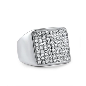 Bague Hip Hop en Acier Inoxydable Carré Iced Out pour Homme Plaqué Or Argent Plein de Strass Bague Géométrique Bijoux Fantaisie