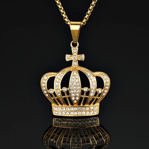 Pendentif Couronne et Croix en Acier Inoxydable Hip Hop Unisexe Plaqué Or Strass Pendentif Seul Sans Chaîne Bijoux