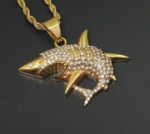 Hip Hop Haai Hanger 316 Roestvrij Staal Iced Out Zirkonia Dier Charm Voor Heren Streetwear Sieraden Goud Alleen Hanger