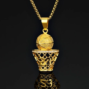 Pendentif Panier De Basketball Hip Hop 23 Seul Sans Chaîne Acier Inoxydable 316 Zircone Bijoux Sport Pour Homme Or