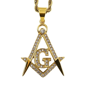 Iced out gold Freemasonry pendant necklace with G symbol and compass for men