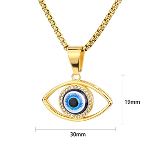 Gold-plated titanium steel evil eye necklace with crystals and box chain accessory