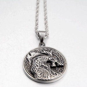 Collier Pendentif Rond Tête de Dragon Viking Pour Hommes Femmes En Acier Inoxydable Nœud Celtique Bijoux Hip Hop