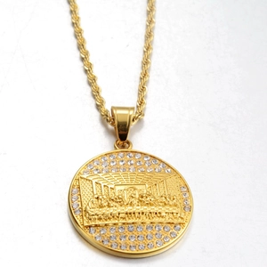 Collana con Pendente Religioso L'Ultima Cena in Acciaio Inossidabile Hip Hop Gioielli Strass Medaglione Intarsiato Regalo
