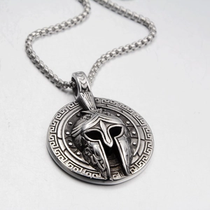Hip hop Spartan warrior pendant necklace in stainless steel with Greek meander pattern