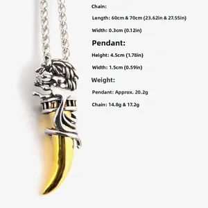 Spécifications détaillées du collier pendentif dent de loup tête de dragon bicolore