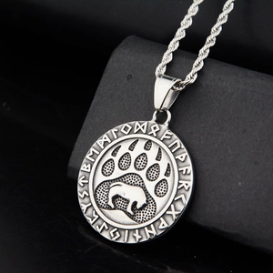 Collana con ciondolo vichingo zampa d'orso in acciaio inossidabile con rune nordiche