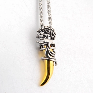 Collier Pendentif Dent de Loup Tête de Lion en Acier Inoxydable pour Hommes Femmes Bijoux de Style Hip Hop Punk avec Strass