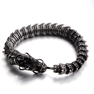 Vintage Stainless Steel Dragon Bracelet For Men Women Retro Antique Silver Dragon Head Scale Chain Punk Gothic Jewelry