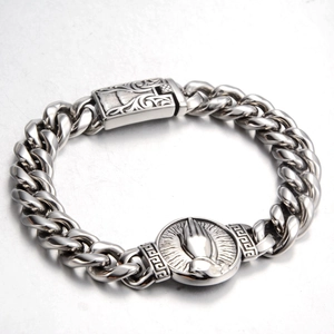 Hip Hop Praying Hands Cuban Link Bracelet Titanium Steel Vintage Meander Greek Key Pattern Relief Embossed Bracelet Jewelry