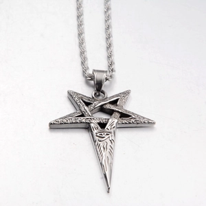 Hip Hop Titanium Steel Pentagon Evil Eye Pendant Necklace For Men Women Vintage Gothic Pentagram Amulet Jewelry Gift Silver Color