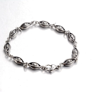 Retro Titanium Steel Evil Eye Link Bracelet Antique Silver Hip Hop Ethnic Bohemian Style Wristband For Unisex Jewelry