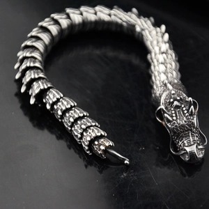 Retro titanium steel dragon bone bracelet with vintage silver finish and detailed clasp