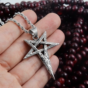 Hip hop stainless steel pentagram necklace with Eye of Horus pendant on twisted chain