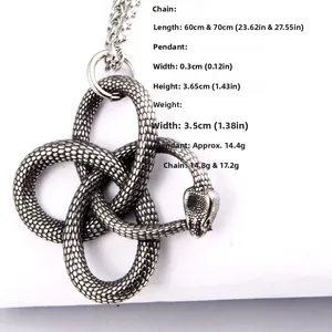 Détail du pendentif nœud de serpent vintage en acier inoxydable avec ses dimensions