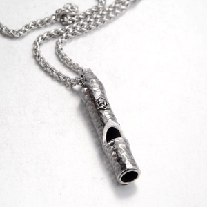 Retro stainless steel whistle pendant necklace with Celtic knot engraving and twist chain
