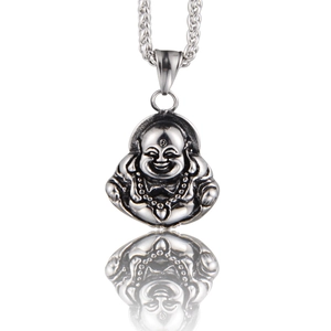 Collier Pendentif Bouddha Maitreya en Acier Inoxydable Style Chinois Rétro Bouddha Rieur Bijoux Hip Hop Religieux pour Hommes Femmes