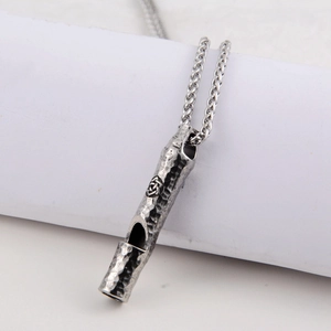 Vintage industrial whistle pendant necklace in distressed titanium steel with Celtic knots