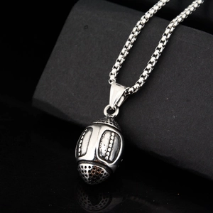Retro stainless steel rugby football pendant necklace with box chain for sports lovers