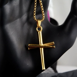 Golden baseball bat cross pendant necklace made of high-quality stainless steel