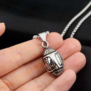 Handheld vintage silver football pendant necklace made of premium titanium steel for men