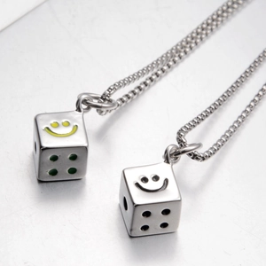 Titanium Steel Dice Smiley Pendant Necklace For Men Women Unisex Hip Hop Polished Metal Jewelry Gift Streetwear Accessory