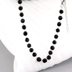 Minimalist Titanium Steel Black Faceted Beaded Necklace Simple Elegant Neck Chain For Women Daily Wear Accessories Girlfriend Gift