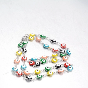Fashionable Evil Eye colorful beaded chain necklace with silver metal links for women