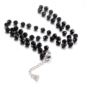 Minimalist black faceted bead necklace for women with adjustable silver lobster clasp