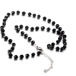 Chic black beaded chain necklace with faceted glass beads and adjustable silver clasp
