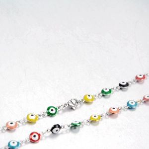 Stainless Steel Evil Eye Colorful Bead Necklace Multicolor Enamel Beads Titanium Steel Link Chain For Women Jewelry Gift