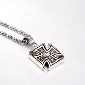 Gothic punk iron cross pendant necklace for men in vintage stainless steel finish